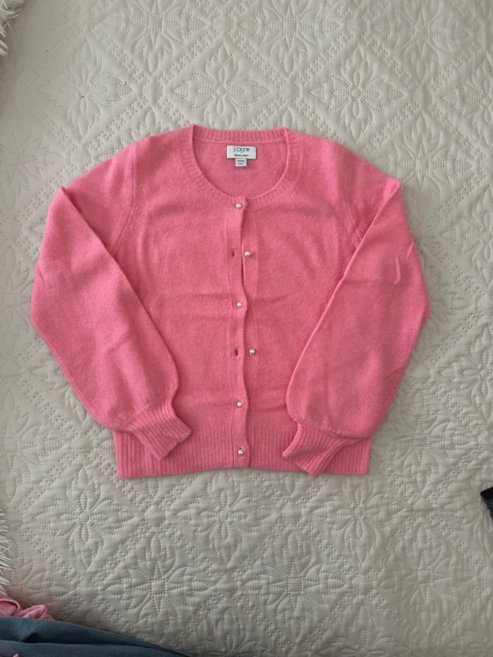 J. Crew Pink Pearl-Button Crewneck Cardigan